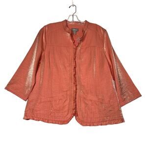 Chicos 3/4 Sleeve Ruffle Trim Jacket Coral Peach Womens 2 Large Lightweight